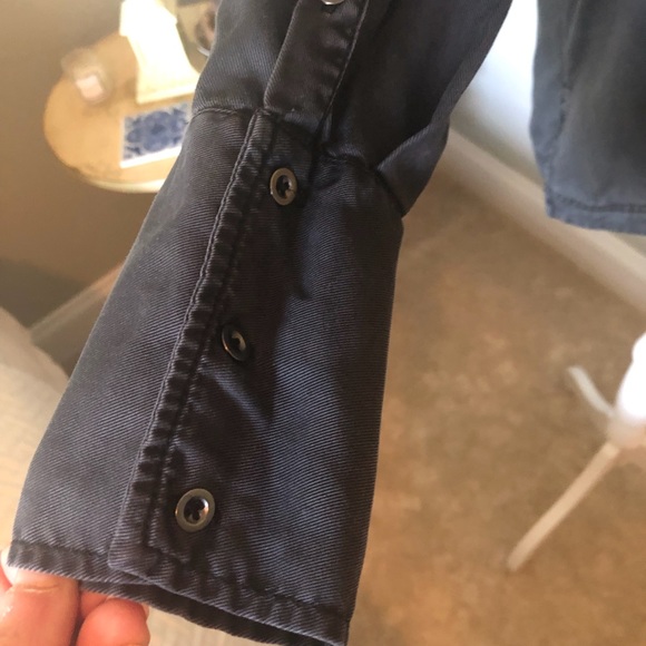 Free People slate colored, long sleeve blouse with lace up neckline - Picture 5 of 11